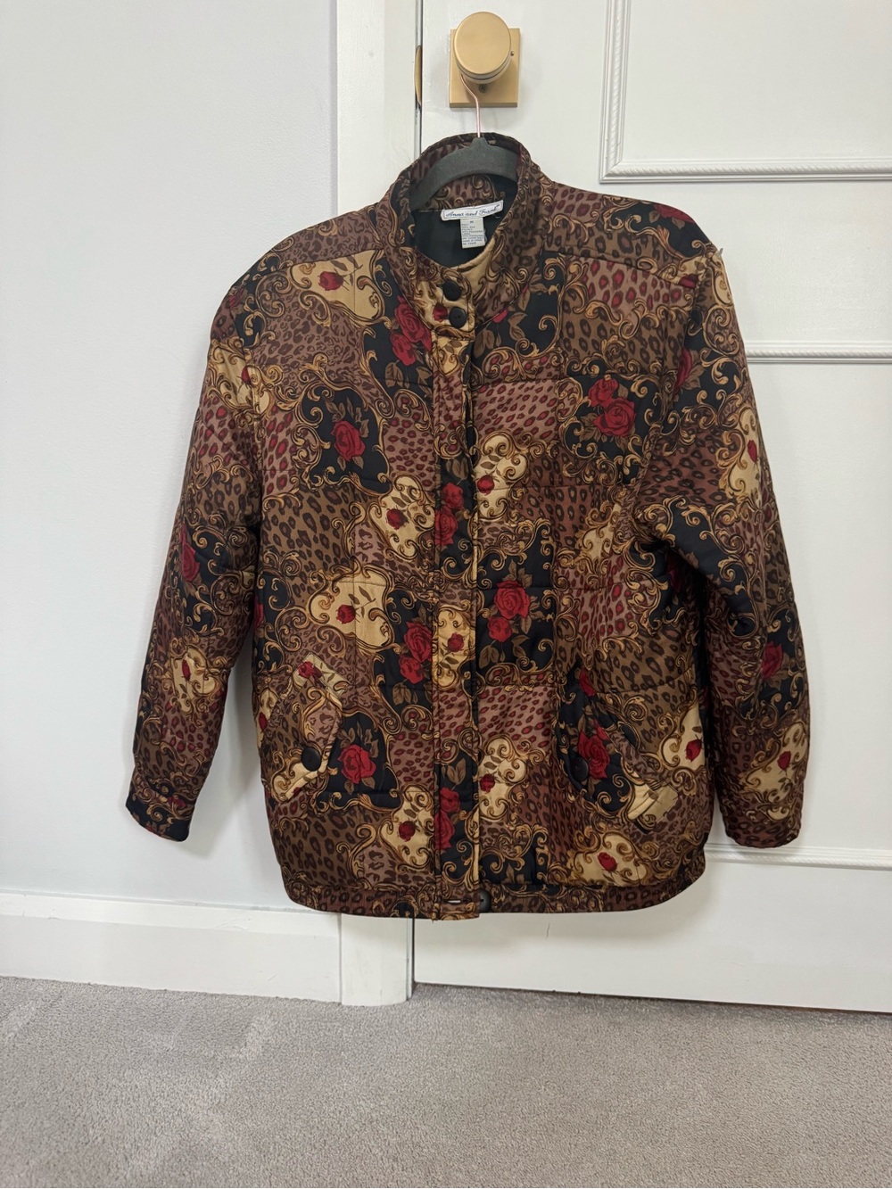 Anna And Frank Quilted Silk Floral Patchwork Puffer Jacket - Brown, Black & Red